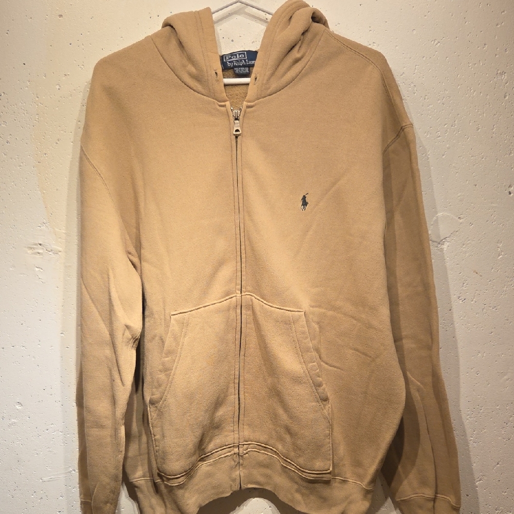 Polo Ralph Lauren Men's Beige Zip-Up Hoodie (Large)